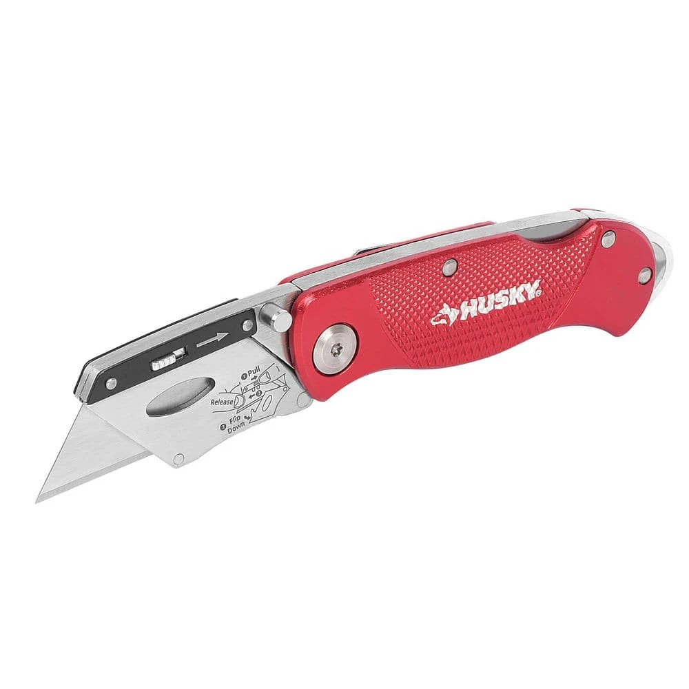 Husky Folding Lock-Back Utility Knife, Red with 10-Blades - Image 4