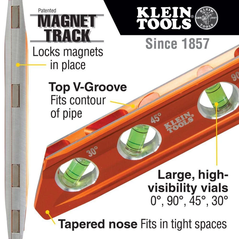 Klein Tools 6.25 in. 4-Vial Conduit Level - Image 2
