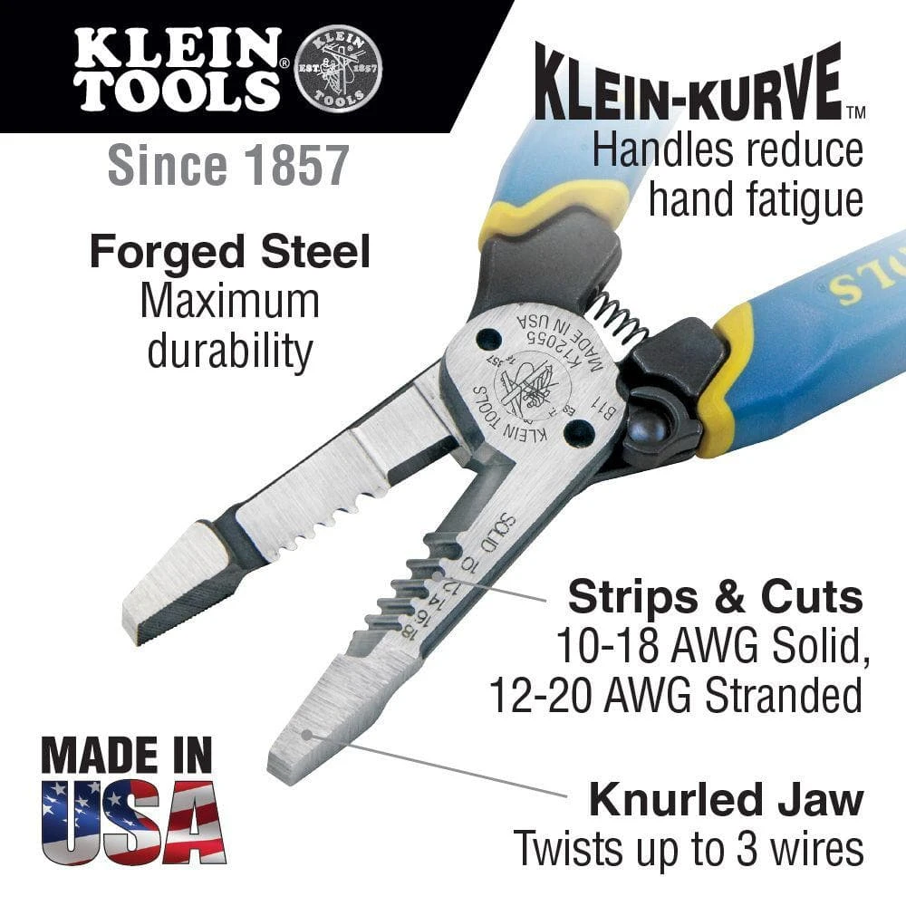 Klein Tools 8 in. Heavy Duty Wire Stripper for 12-20 AWG Stranded and 10-18 AWD Solid Wire - Image 2