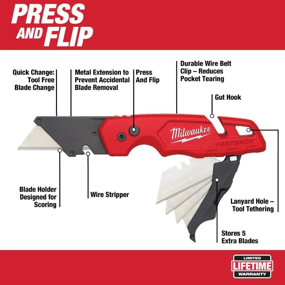 Milwaukee 7 in. Rafter Square and 4-1/2 in. Trim Square Set with FASTBACK Utility Knife (2-Pack) - Image 6