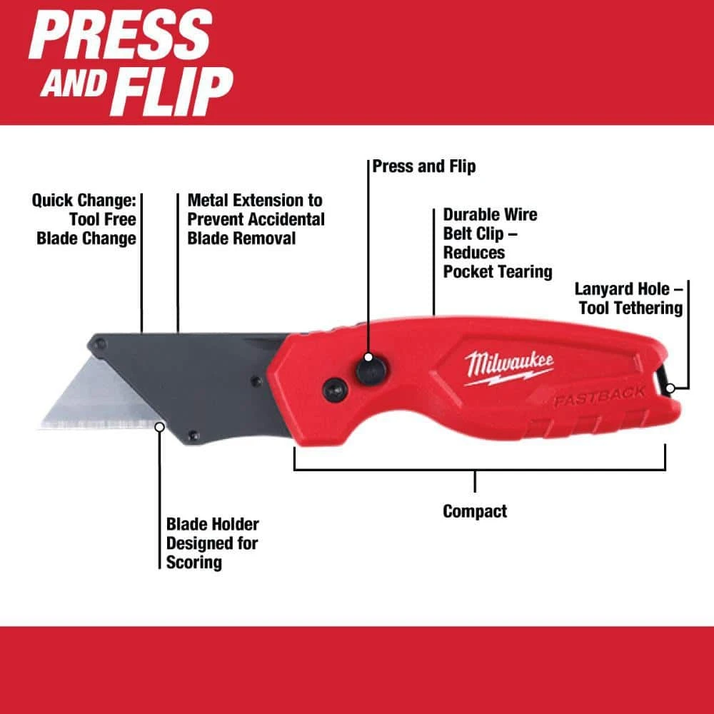 Milwaukee 7 in. Rafter Square and 4-1/2 in. Trim Square Set with FASTBACK Utility Knife (2-Pack) - Image 7