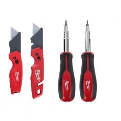 Milwaukee FASTBACK Folding Utility Knife Set with 11in1 Multi-Tip Screwdriver with Square Drive Bits (4-Piece)