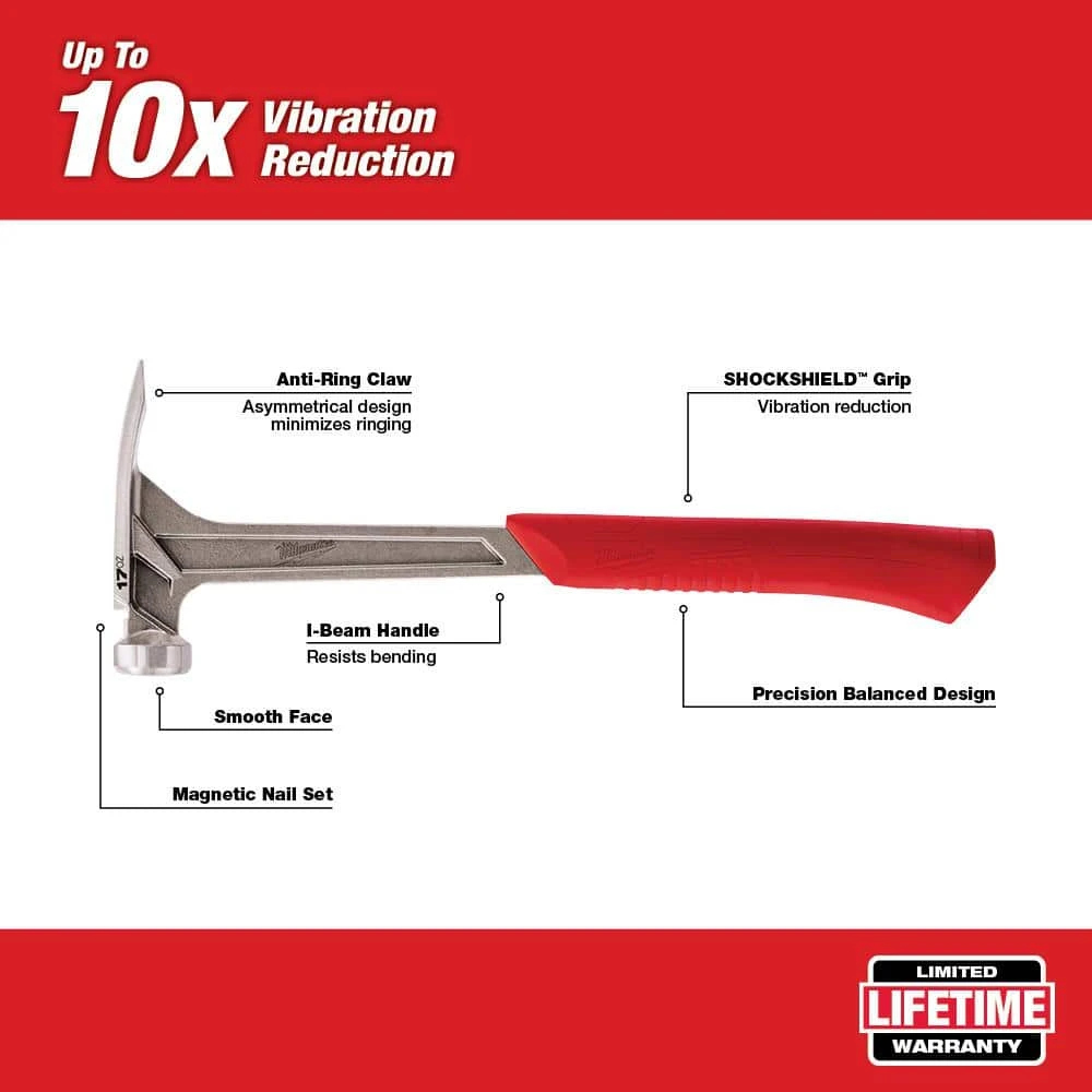 Milwaukee 17 oz. Smooth Face Framing Hammer - Image 2
