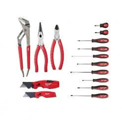 Milwaukee FASTBACK 6-In-1 Folding Utility Knife & FASTBACK Compact Folding Utility Knife with Screwdriver & Plier Set (15-Piece)
