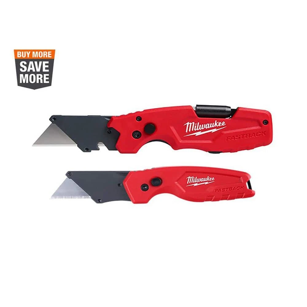Milwaukee FASTBACK 6-in-1 Folding Utility Knives and FASTBACK Compact Folding Utility Knife with General Purpose Blades (2-Pack)