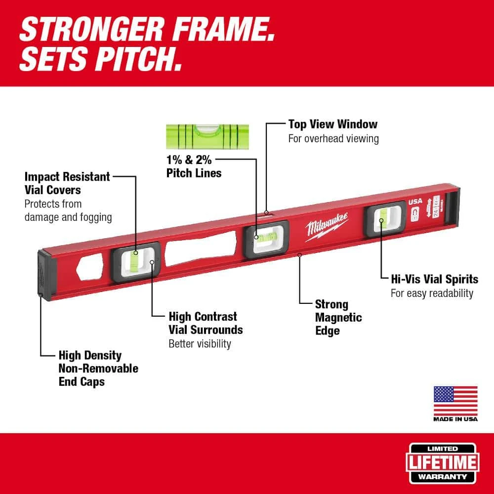 Milwaukee 24 in. Magnetic I-Beam Level with 7 in. Billet Torpedo Level - Image 2