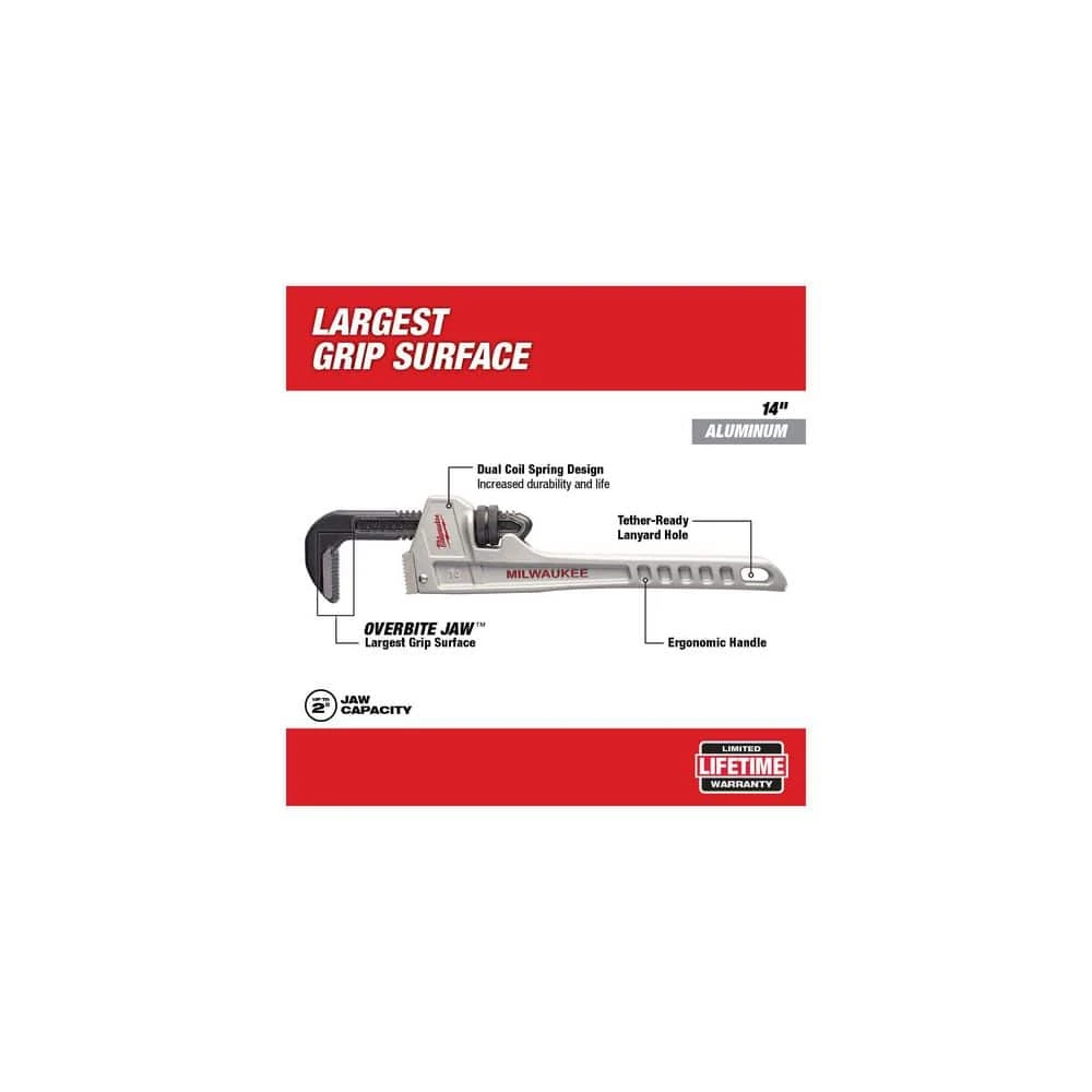Milwaukee 10 in. and 14 in. Aluminum Pipe Wrench Set (2-Piece) - Image 3