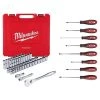 Milwaukee 1/2 in. Drive SAE/Metric Ratchet and Socket Mechanics Tool Set with Screwdriver Set (55-Piece)