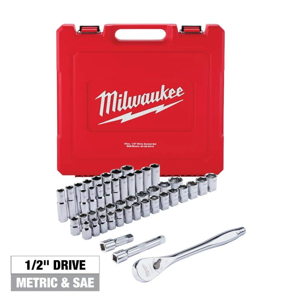 Milwaukee 1/2 in. Drive SAE/Metric Ratchet and Socket Mechanics Tool Set (47-Piece)