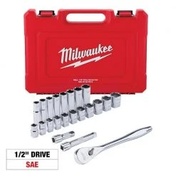 Milwaukee 1/2 in. Drive SAE Ratchet and Socket Mechanics Tool Set (22-Piece)