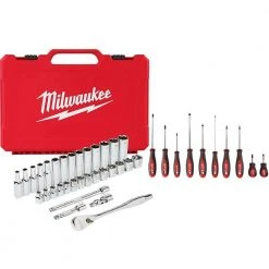 Milwaukee 3/8 in. Drive Metric Ratchet and Socket Mechanics Tool Set with Screwdriver Set (42-Piece)
