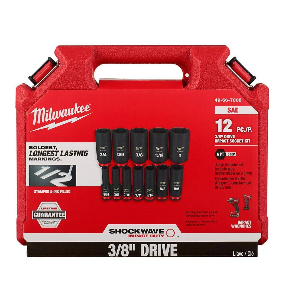 Milwaukee SHOCKWAVE 3/8 in. Drive Deep Well 6-Point Impact Socket Set (24-Piece) - Image 7