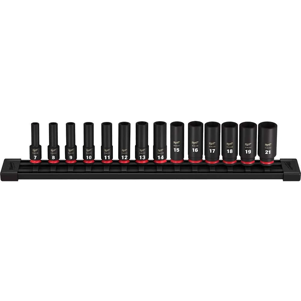 Milwaukee SHOCKWAVE 3/8 in. Drive Metric Deep Well 6 Point Impact Socket Set (14-Piece)