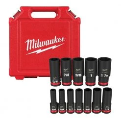Milwaukee SHOCKWAVE 1/2 in. Drive SAE Deep Well Impact Socket Set (12-Piece)