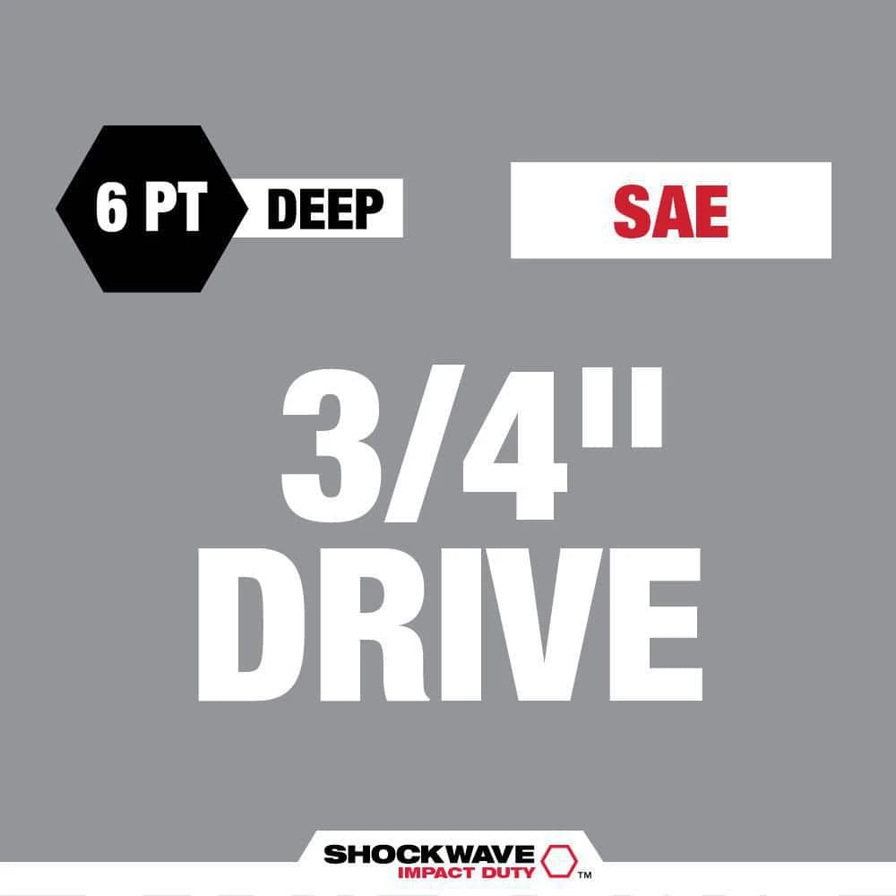 Milwaukee SHOCKWAVE 3/4 in. Drive SAE Deep Well Impact 6 Point Impact Socket Set (8-Piece) - Image 3
