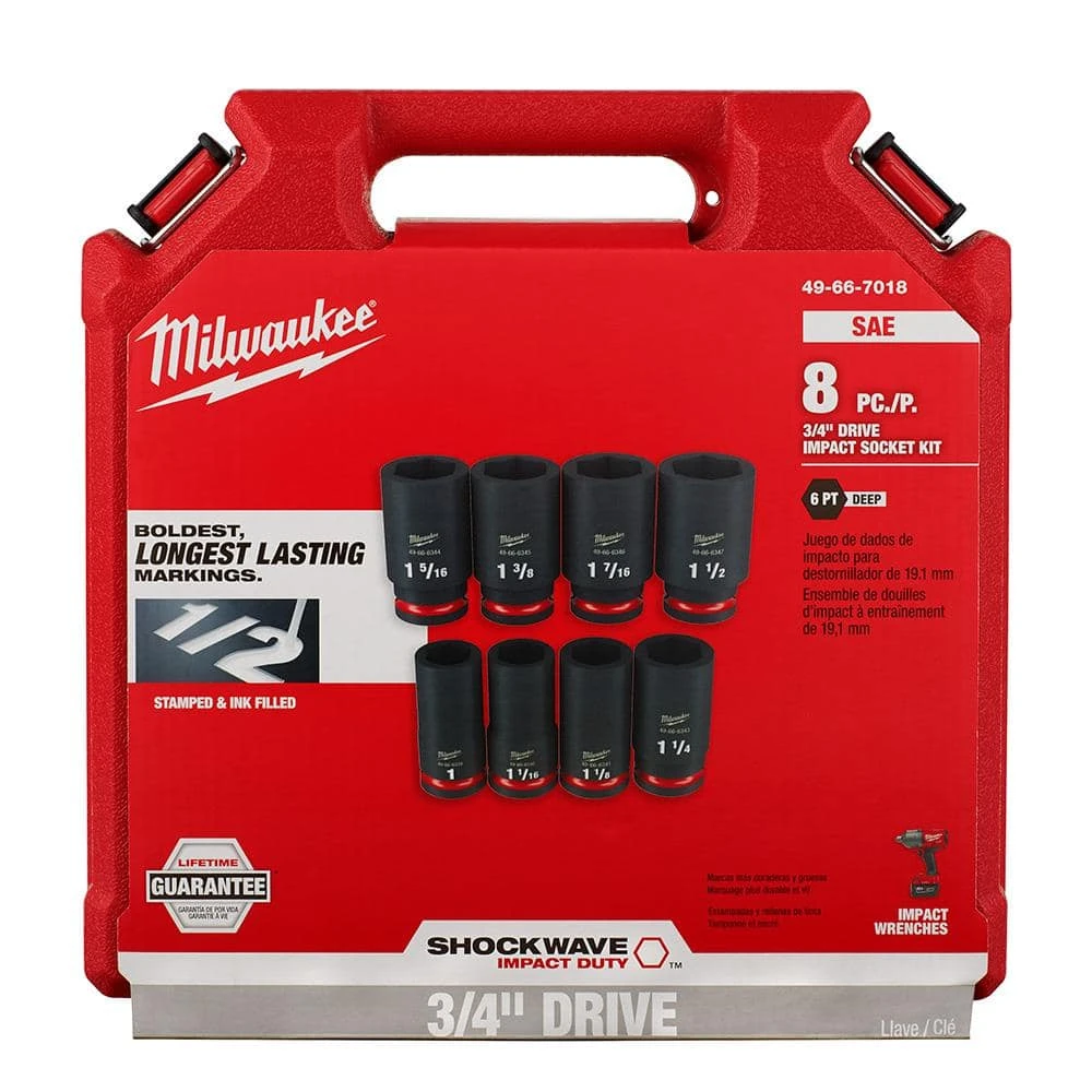 Milwaukee SHOCKWAVE 3/4 in. Drive SAE Deep Well Impact 6 Point Impact Socket Set (8-Piece) - Image 8