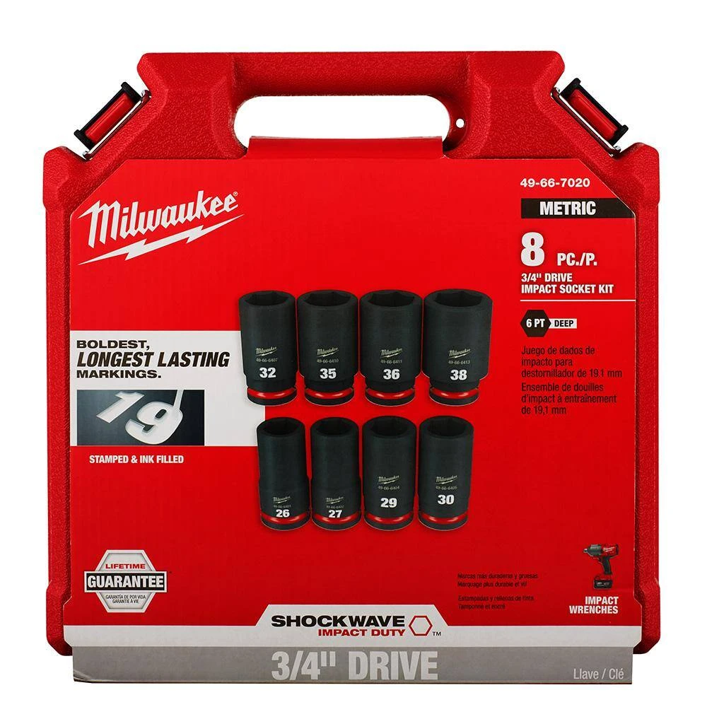 Milwaukee SHOCKWAVE 3/4 in. Drive Metric Deep Well 6 Point Impact Socket Set (8-Piece) - Image 8