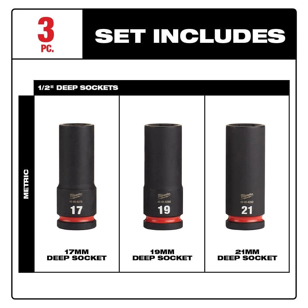 Milwaukee SHOCKWAVE Impact Duty 1/2 in. Drive Metric Deep Well Impact Socket Set (3-Piece) - Image 3