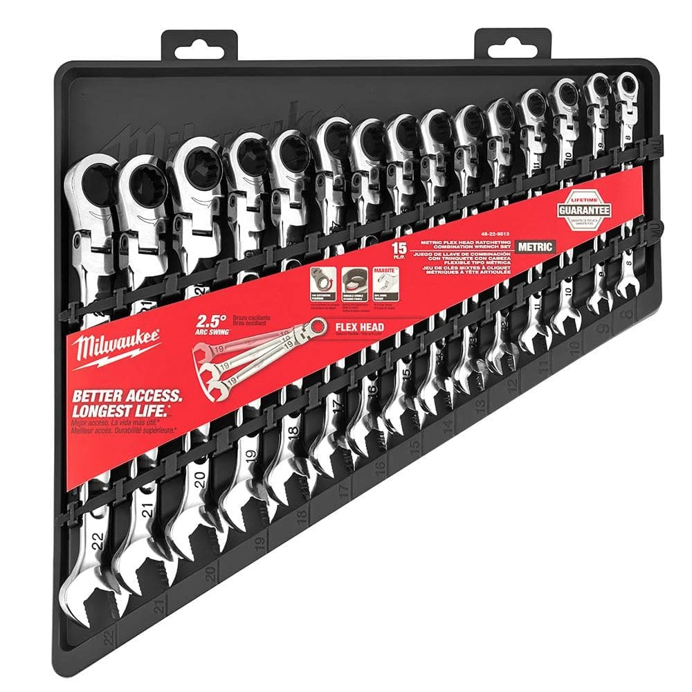 Milwaukee 144-Position Flex-Head Ratcheting Combination Wrench Set Metric with Screwdriver Set (25-Piece) - Image 6