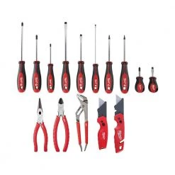 Milwaukee Screwdriver Set with Pliers Kit and FASTBACK Folding Utility Knife Set (15-Piece)