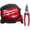 Milwaukee 40 ft. x 1.3 in. W Blade Tape Measure with 6-in-1 Wire Stripper Pliers