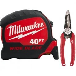 Milwaukee 40 ft. x 1.3 in. W Blade Tape Measure with 6-in-1 Wire Stripper Pliers