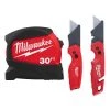 Milwaukee 30 ft. x 1.2 in. Compact Wide Blade Tape Measure with Fastback Utility Knife Set (2-Pack)