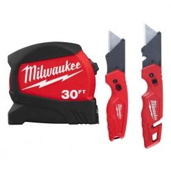 Milwaukee 30 ft. x 1.2 in. Compact Wide Blade Tape Measure with Fastback Utility Knife Set (2-Pack)