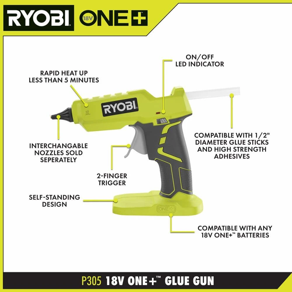 RYOBI ONE+ 18V Cordless Full Size Glue Gun (Tool-Only) with 3 General Purpose Glue Sticks - Image 3